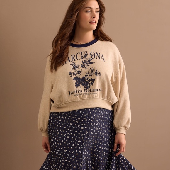 Arula Barcelona Floral Crop Sweatshirt NWT 1X - Picture 1 of 5